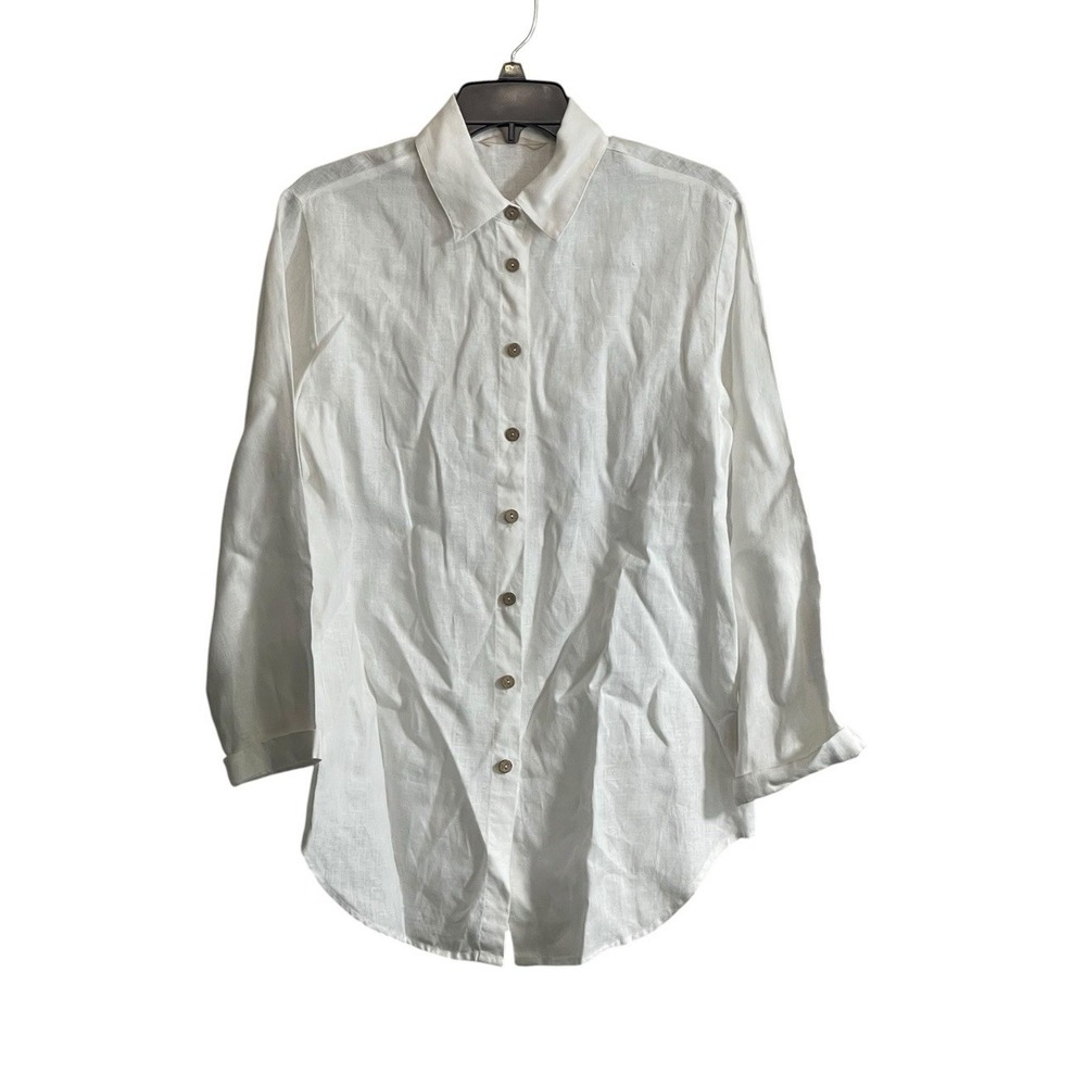 Soft Surroundings XS 100% Linen Button Front Collared Tunic Top Long Sleeve